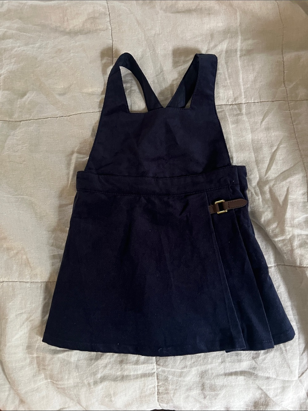 Toddler - Janie and Jack Navy Pinafore velvet Skirt Jumper with Buckle